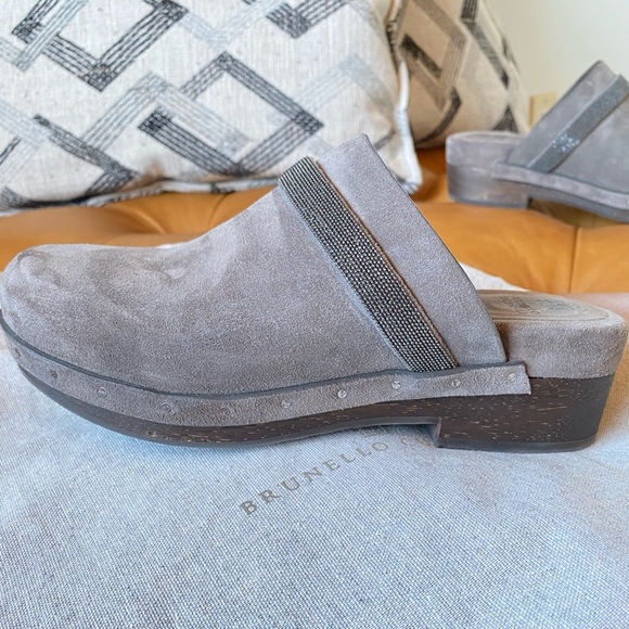 BRUNELLO CUCINELLI Bead-embellished suede clogs - Picture 5 of 13